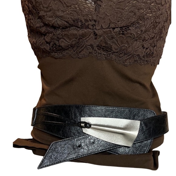 Statement Belt Black Faux Leather Silver Buckle Unique E-girl gothic - Picture 1 of 5